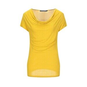 New SANDRO FERRONE Womens Yellow Cowl Neck Tee-Shirt Soft Top Sz L Made in Italy